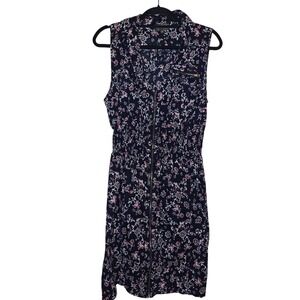 J. Gee Black and Floral Ditsy Flowers‎ Cinched Waist Cotton Casual Size Medium